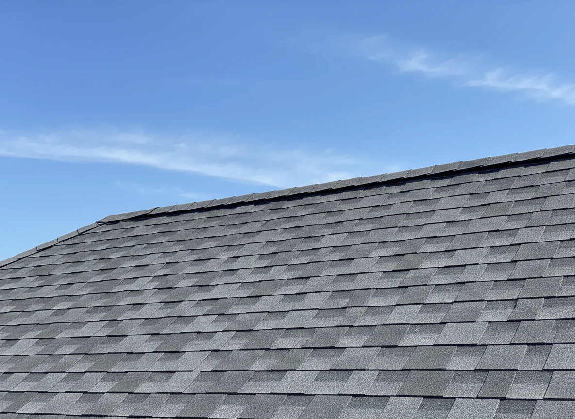 Newly installed ridge vent and architectural shingle ridge cap on a Northern Virginia residential roof