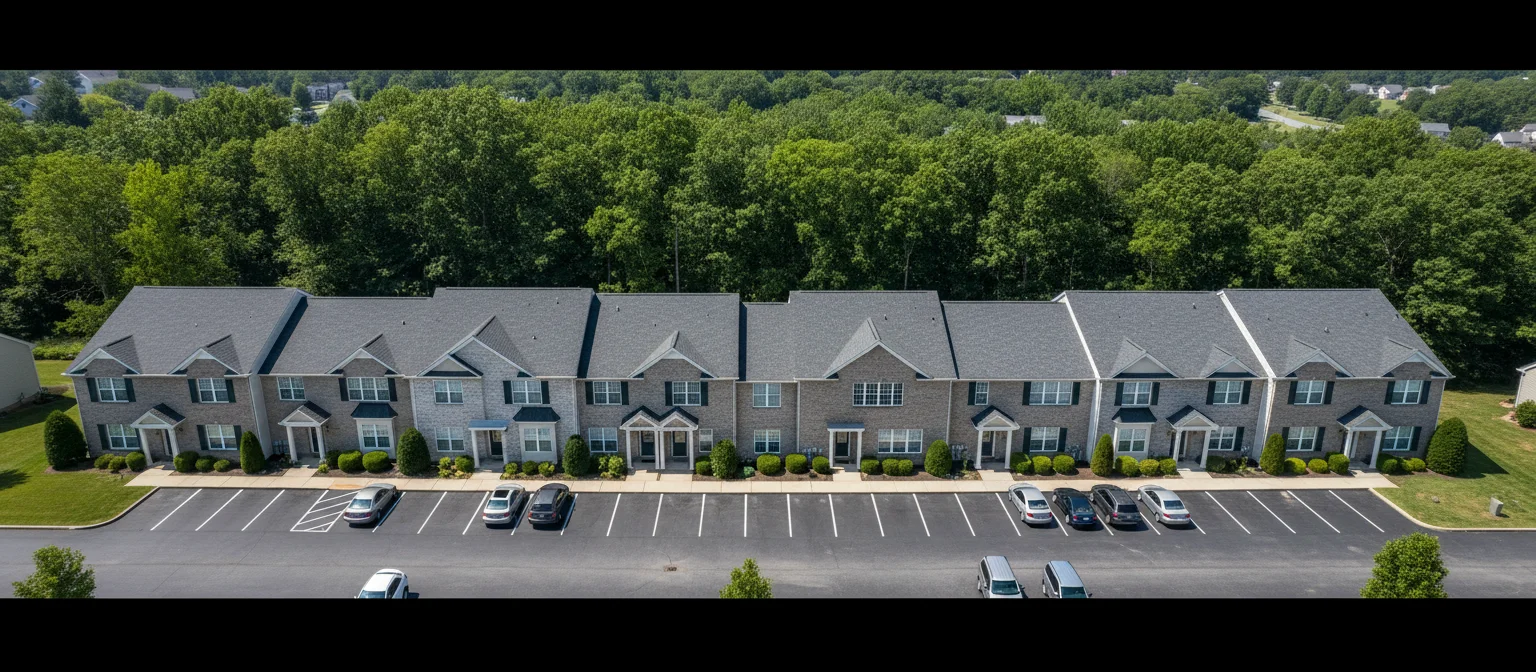 Roof Maxx bio-oil treatment applied at scale across multiple buildings in an HOA community