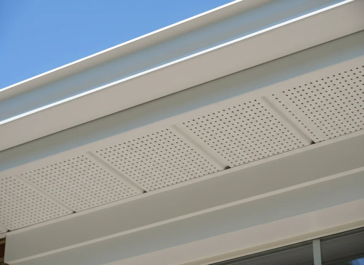 Vinyl soffit and aluminum-clad fascia installation on a Northern Virginia home eave