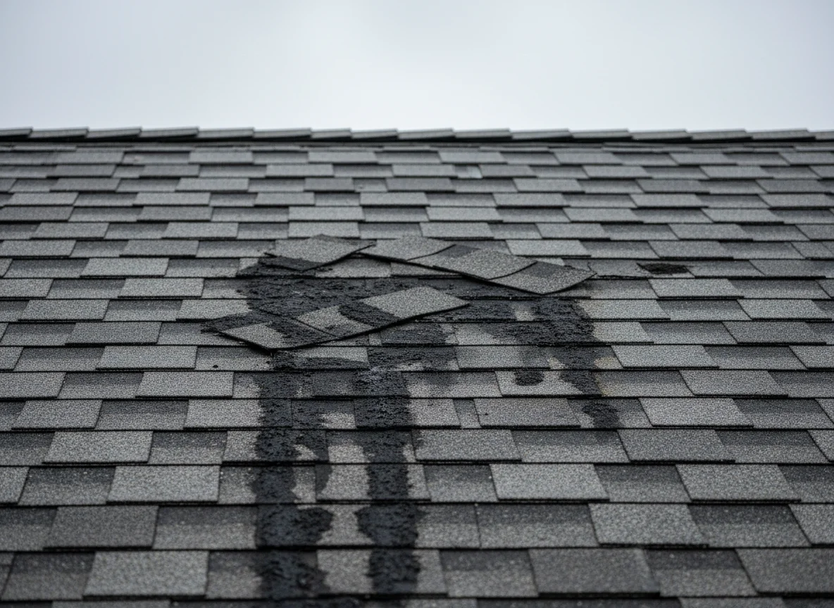 Storm-damaged roof in Columbia Maryland documented for insurance claim by DreamHome Remodeling