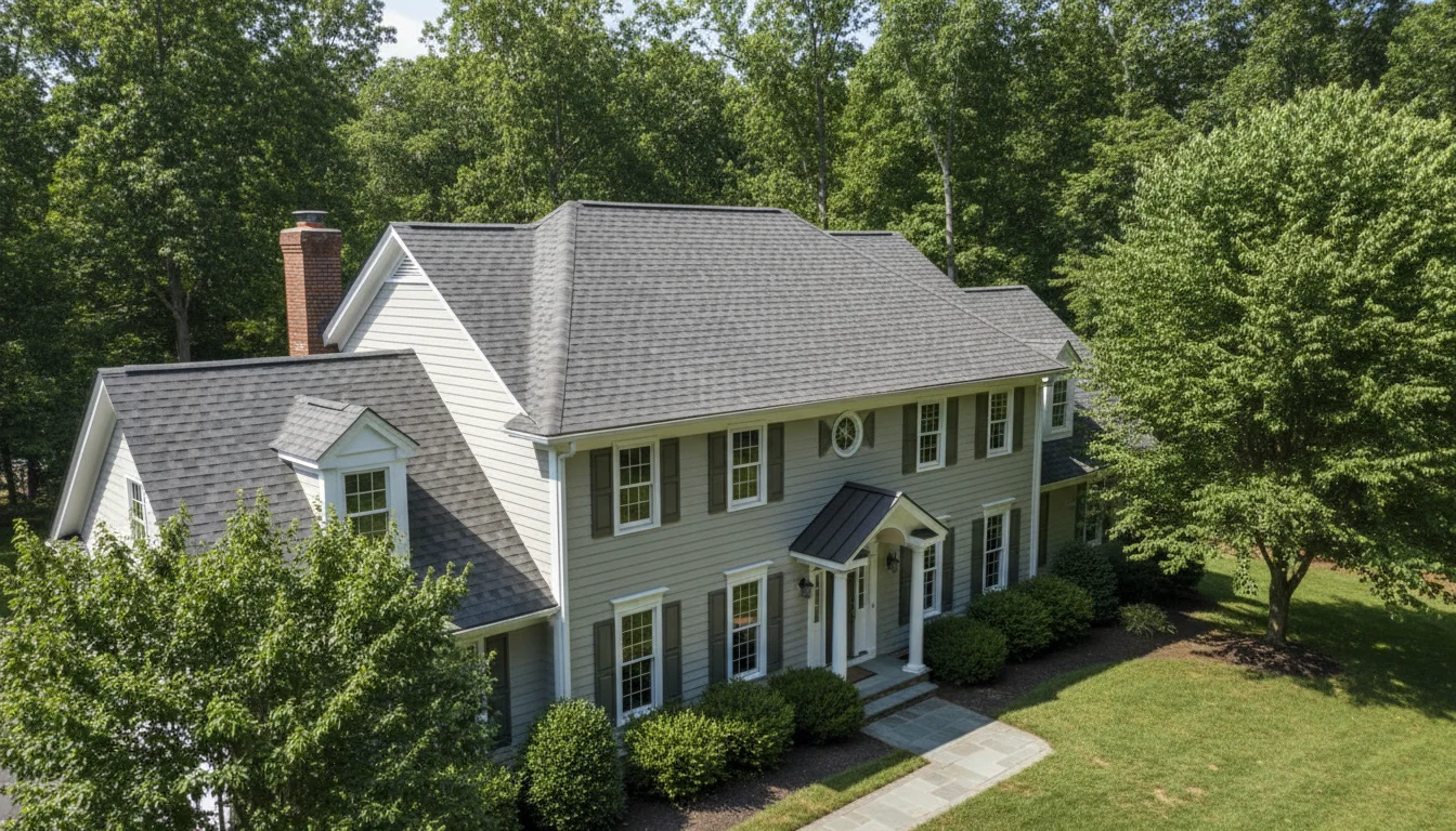 Completed Owens Corning TruDefinition Duration architectural shingle roof on a Northern Virginia colonial