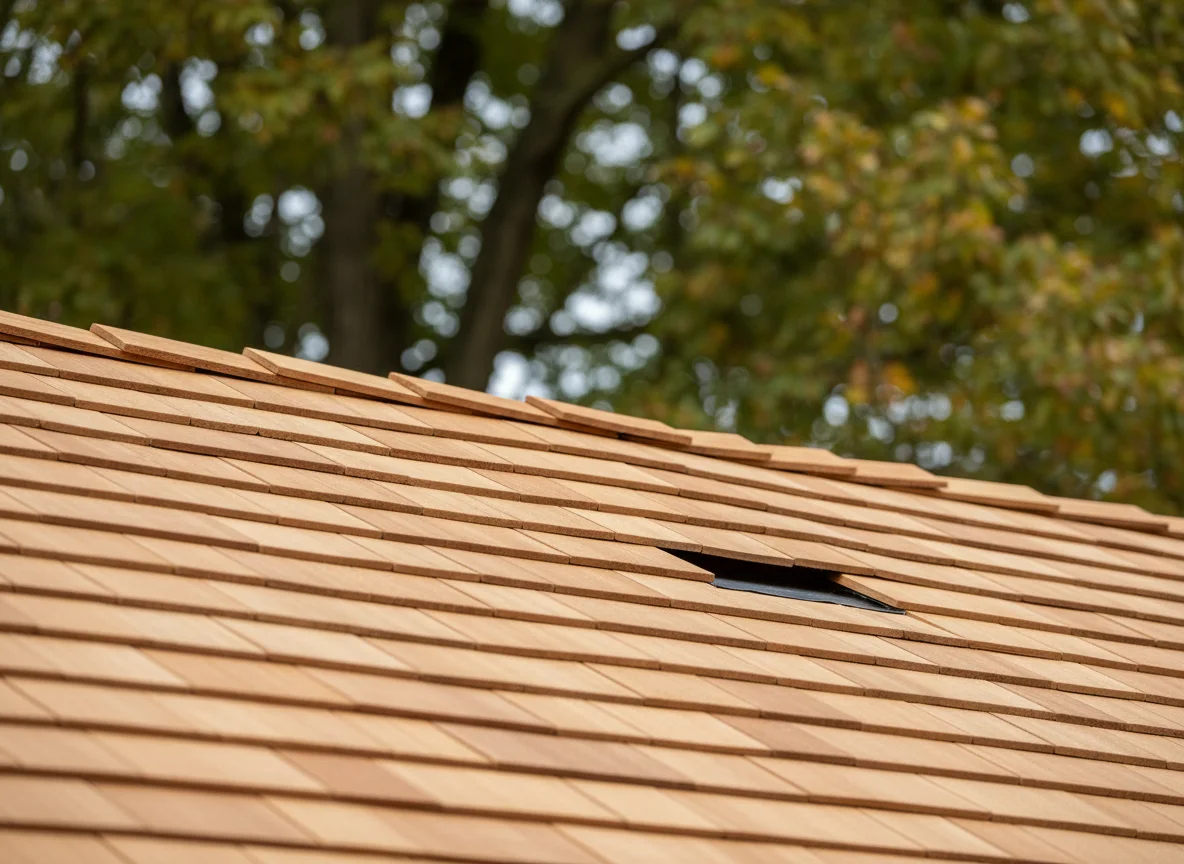 Cedar shake ridge cap with integrated ridge vent on a Northern Virginia home roof